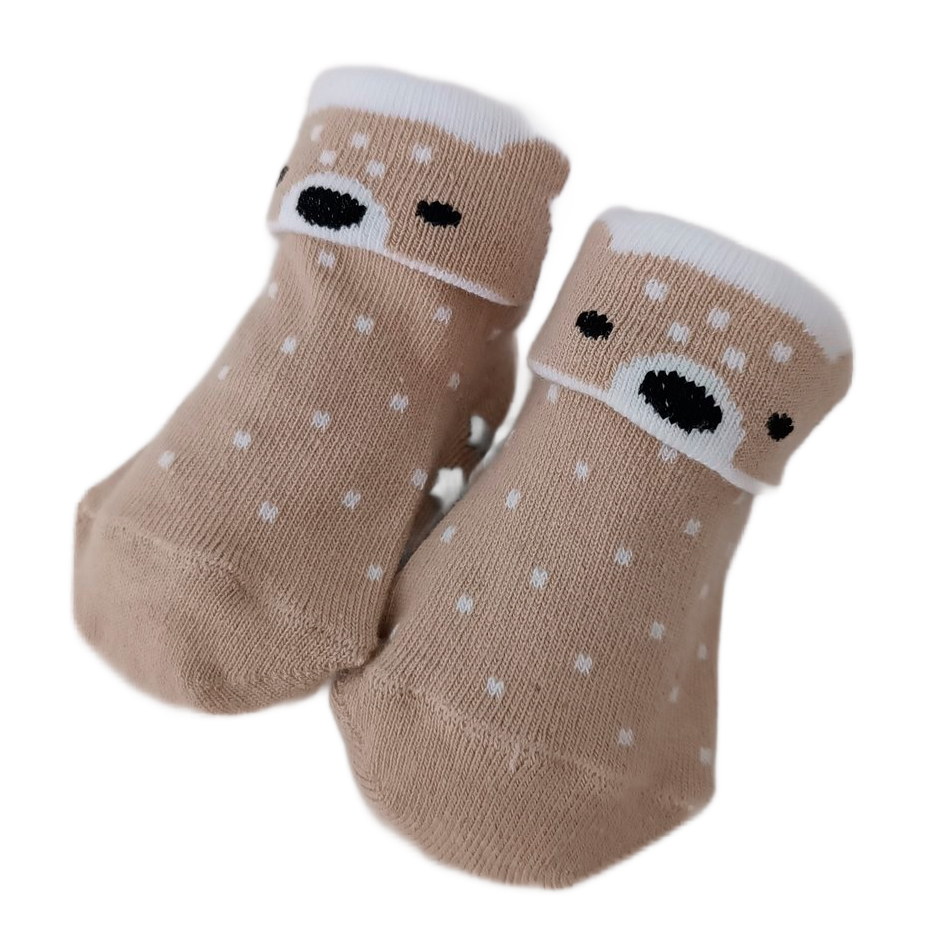 Носочки с бежевыми мишками, размер 0-6 месяцев