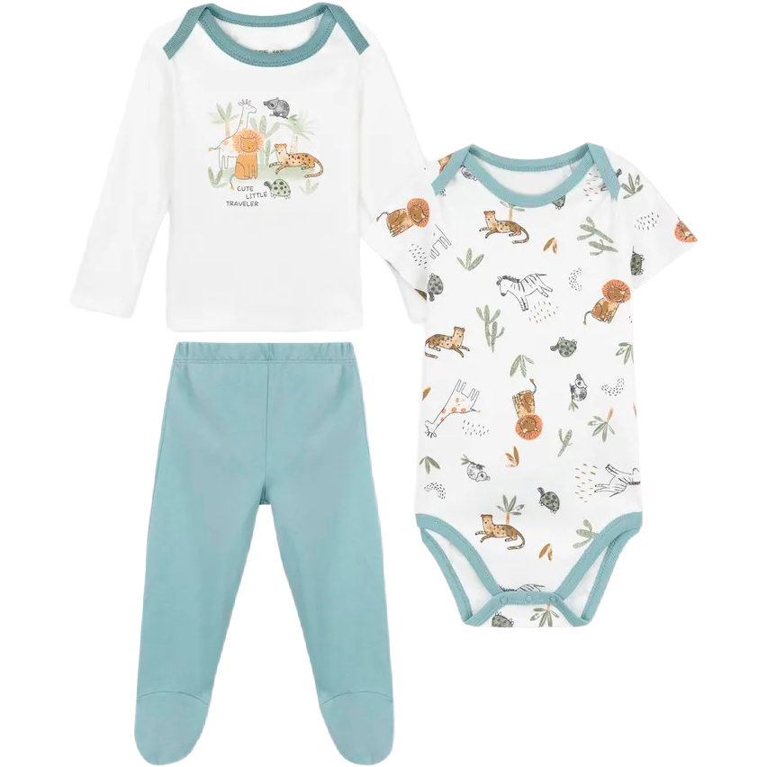 Комплект одежды "Джунгли" размер 62: боди, ползунки, лонгслив