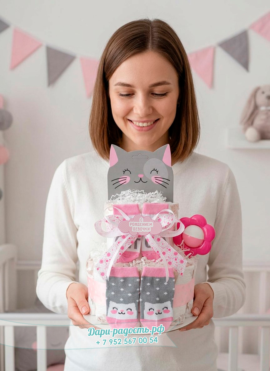 Копия Тортик из подгузников для девочки "Кошка Улыбка"