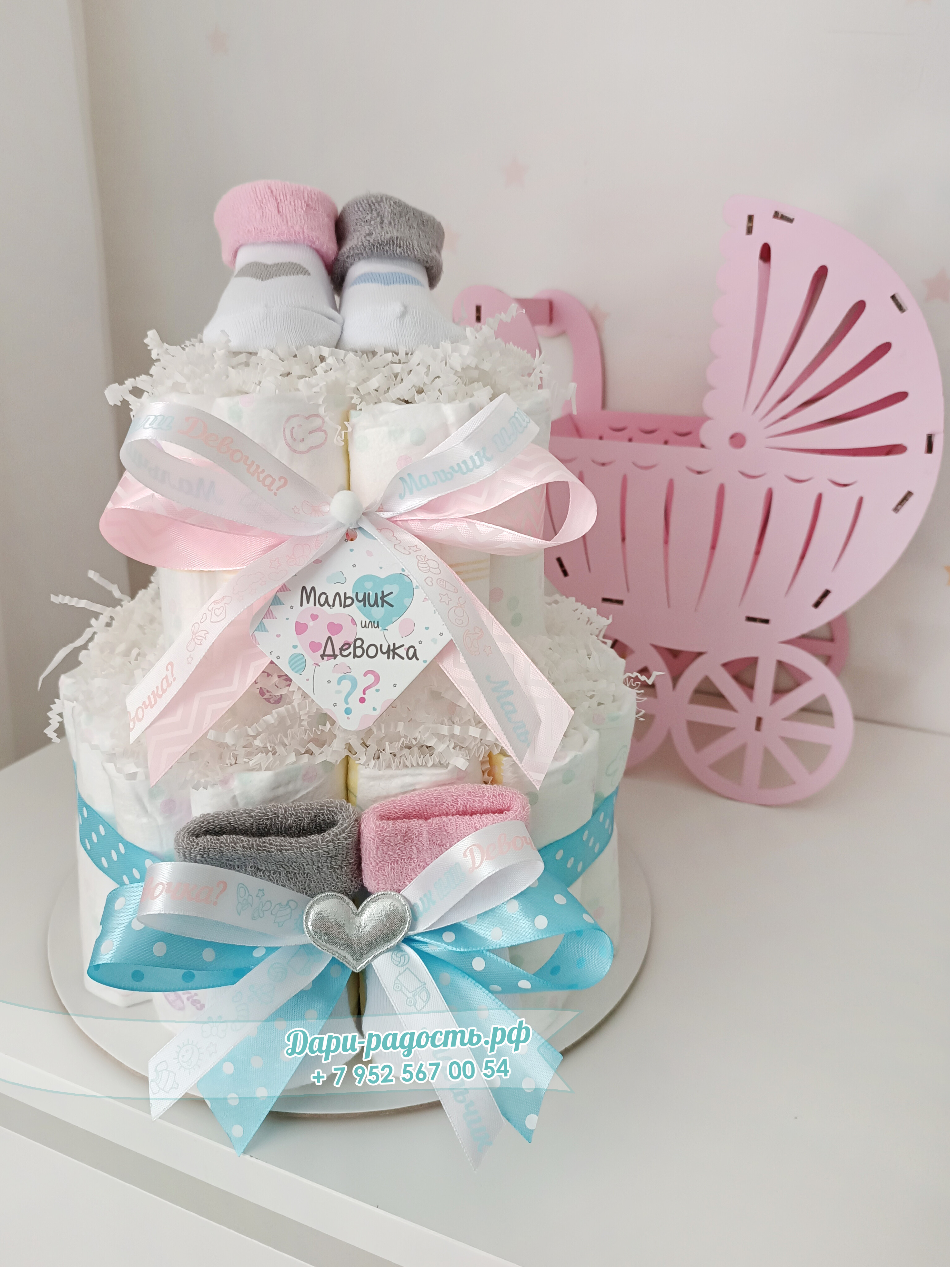 Торт из памперсов "Мальчик или девочка" на Гендер пати