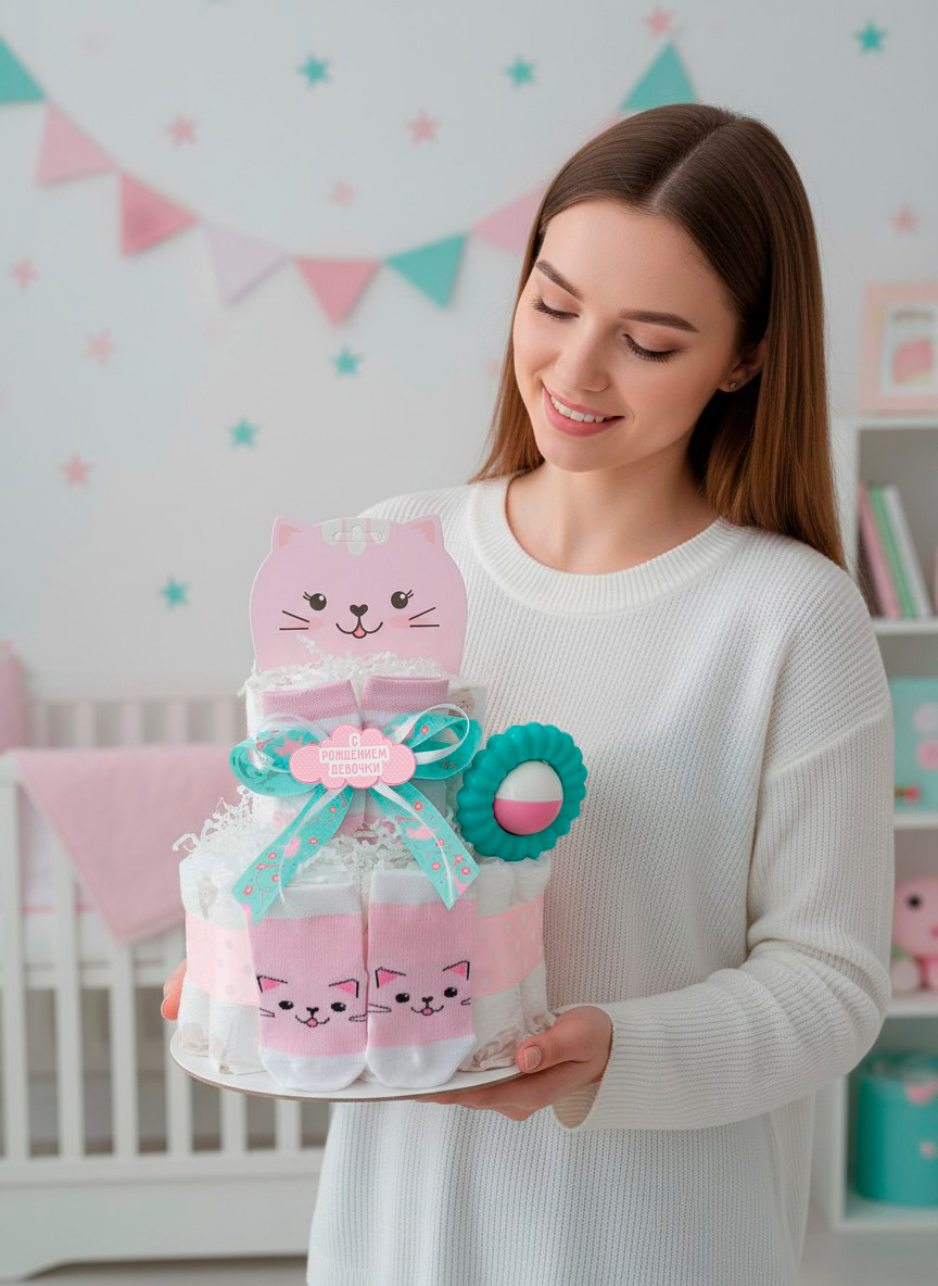 Тортик из подгузников для девочки 