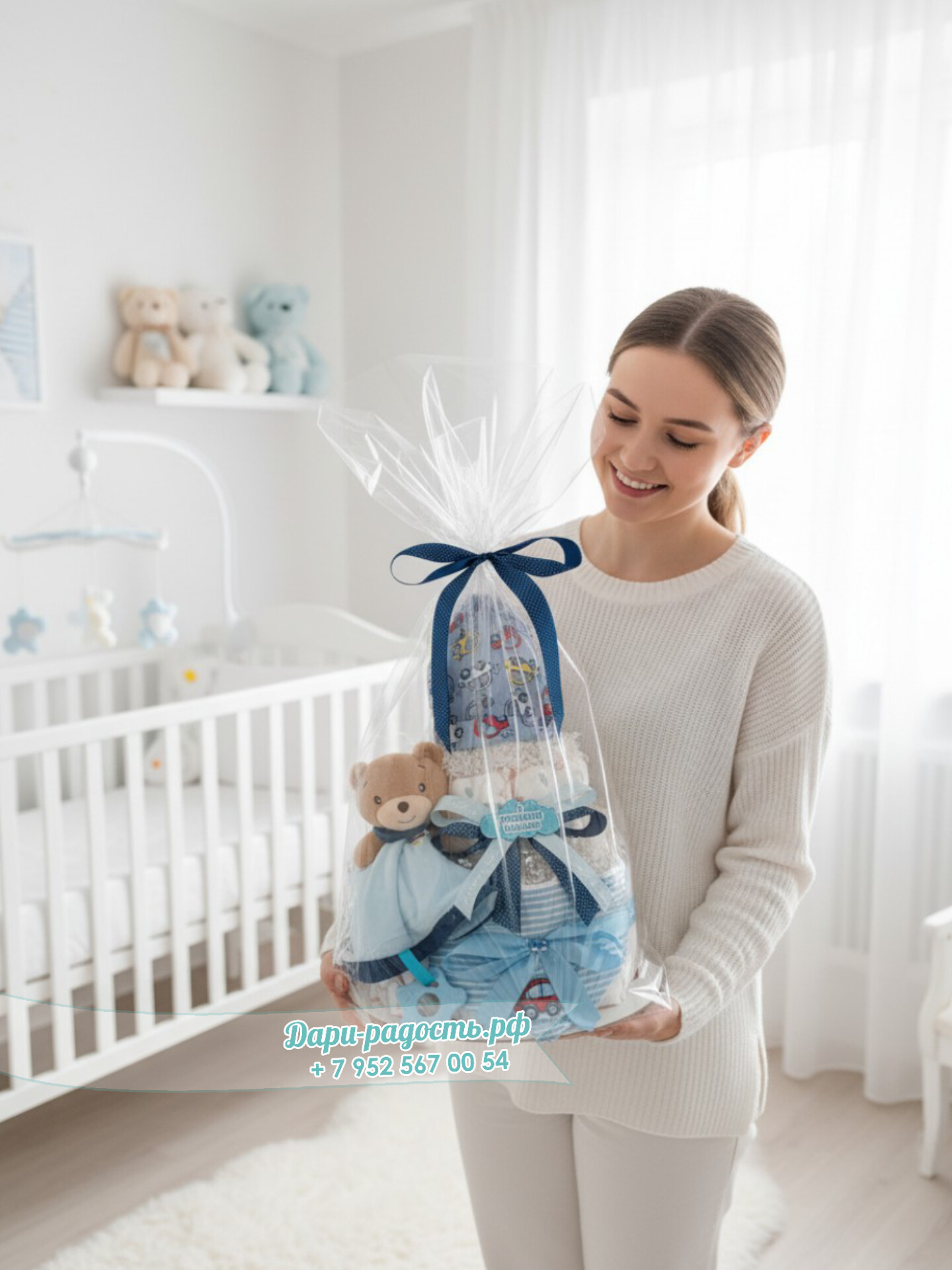 Торт из памперсов для мальчика "Мишка и машинки"