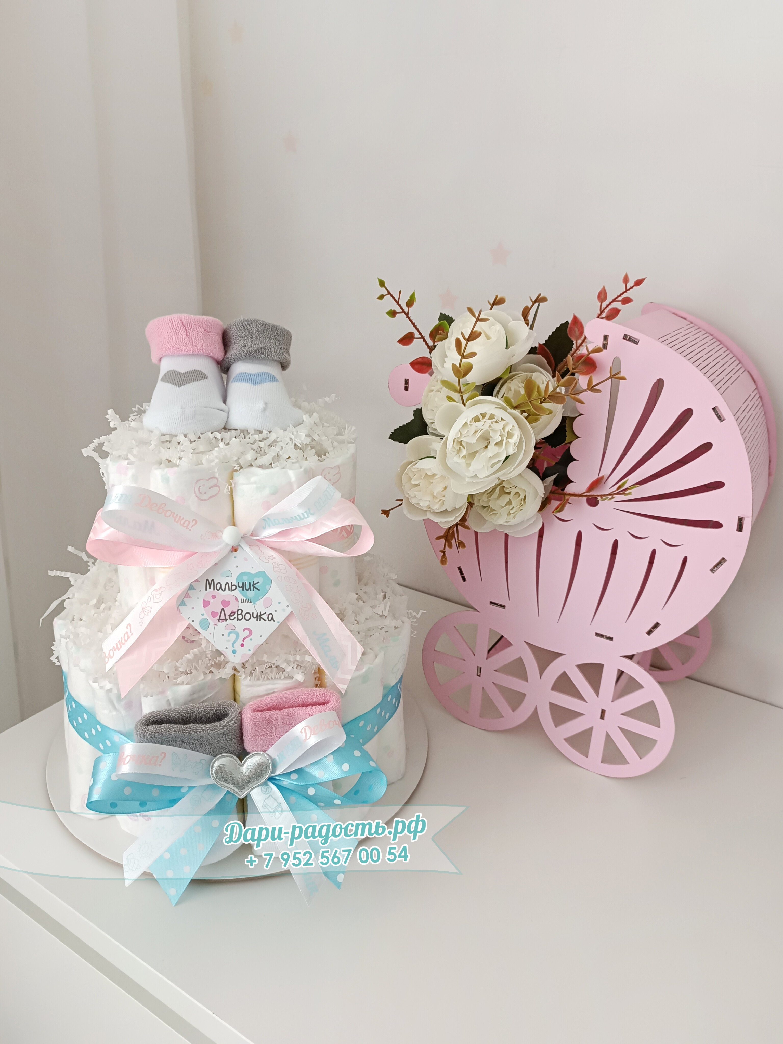 Торт из памперсов "Мальчик или девочка" на Гендер пати