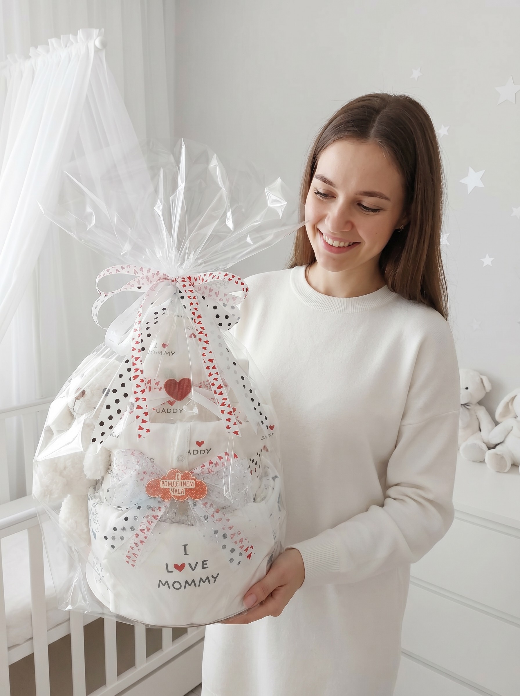 Торт из подгузников на рождение "Люблю маму и папу"