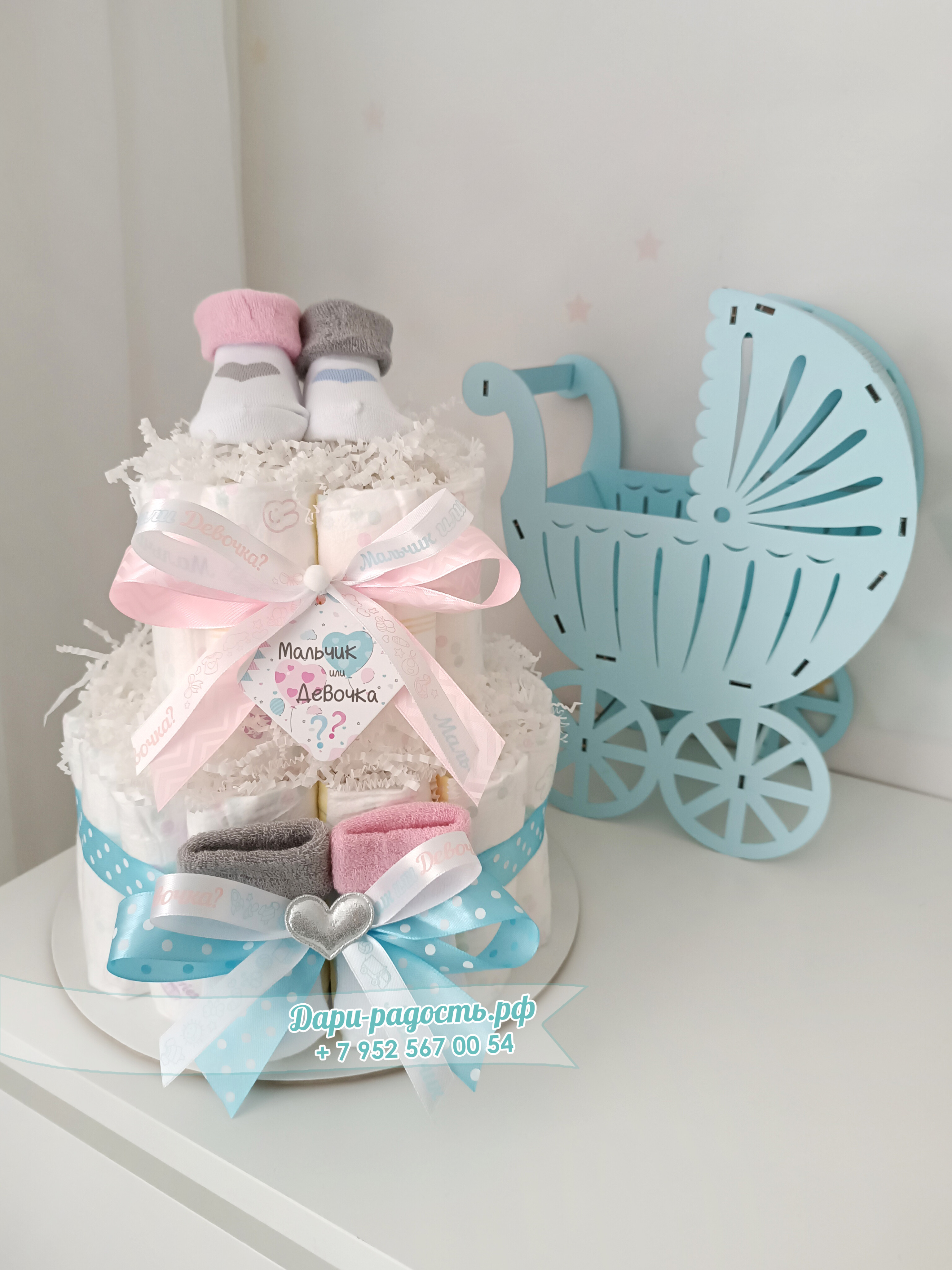 Торт из памперсов "Мальчик или девочка" на Гендер пати